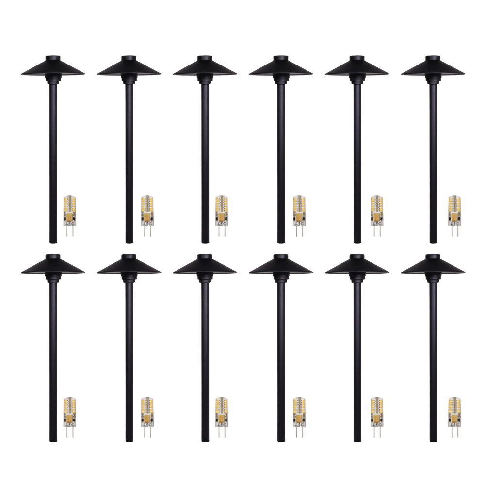 Outdoor Landscape Lighting LED 12V Low Voltage KL309 4x/8x/12x Package 12V G4 3W 2700K LED AC/DC Aluminum Low Voltage Landscape Lighting Large Hat Path Light Black 12 Pack