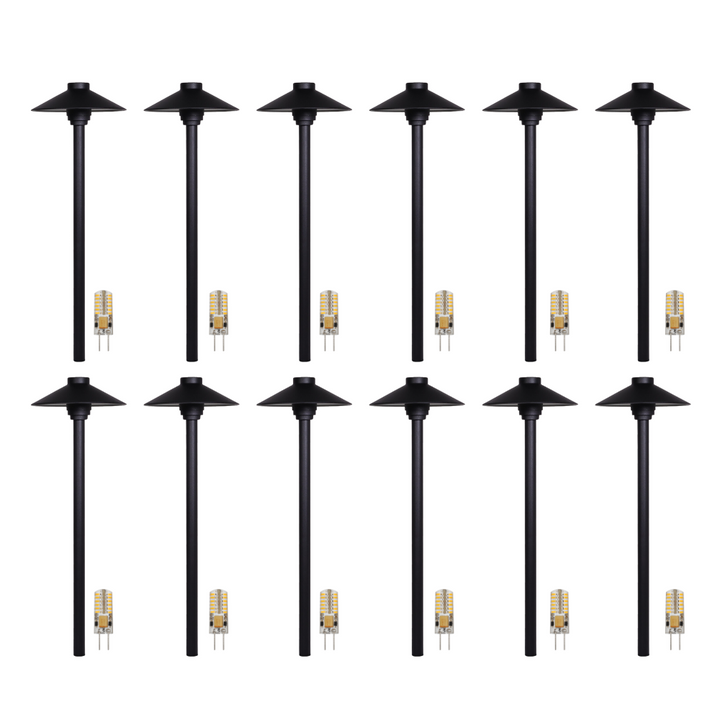 Outdoor Landscape Lighting LED 12V Low Voltage KL309 4x/8x/12x Package 12V G4 3W 2700K LED AC/DC Aluminum Low Voltage Landscape Lighting Large Hat Path Light Black 12 Pack