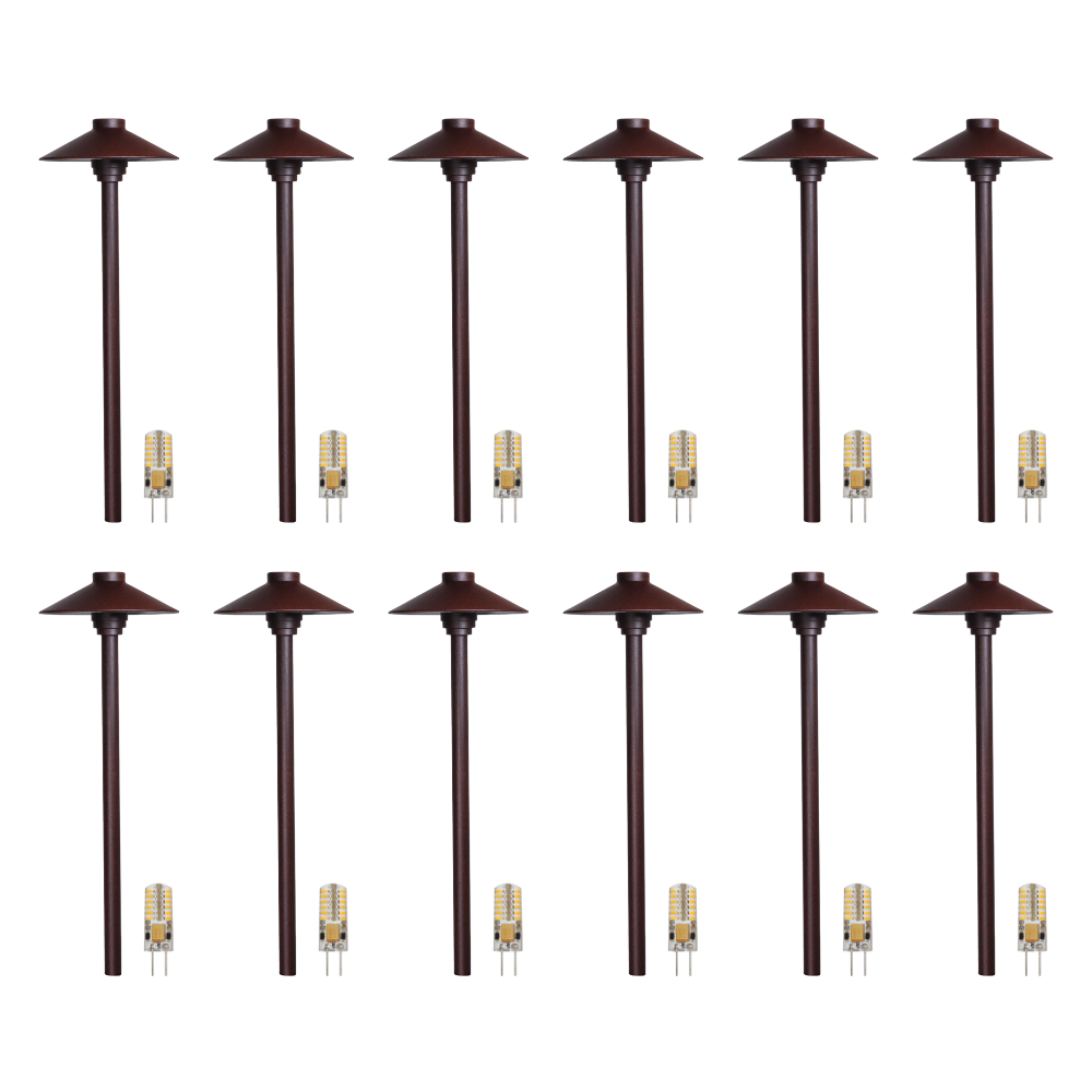 Outdoor Landscape Lighting LED 12V Low Voltage KL309 4x/8x/12x Package 12V G4 3W 2700K LED AC/DC Aluminum Low Voltage Landscape Lighting Large Hat Path Light Brown 12 Pack