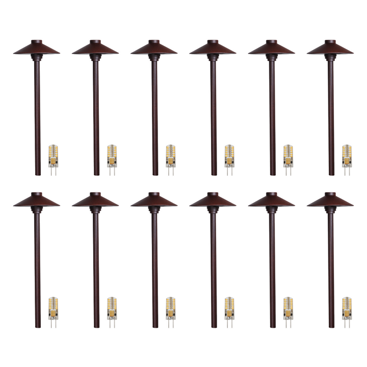 Outdoor Landscape Lighting LED 12V Low Voltage KL309 4x/8x/12x Package 12V G4 3W 2700K LED AC/DC Aluminum Low Voltage Landscape Lighting Large Hat Path Light Brown 12 Pack