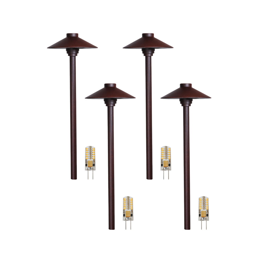 Outdoor Landscape Lighting LED 12V Low Voltage KL309 4x/8x/12x Package 12V G4 3W 2700K LED AC/DC Aluminum Low Voltage Landscape Lighting Large Hat Path Light Brown 4 Pack