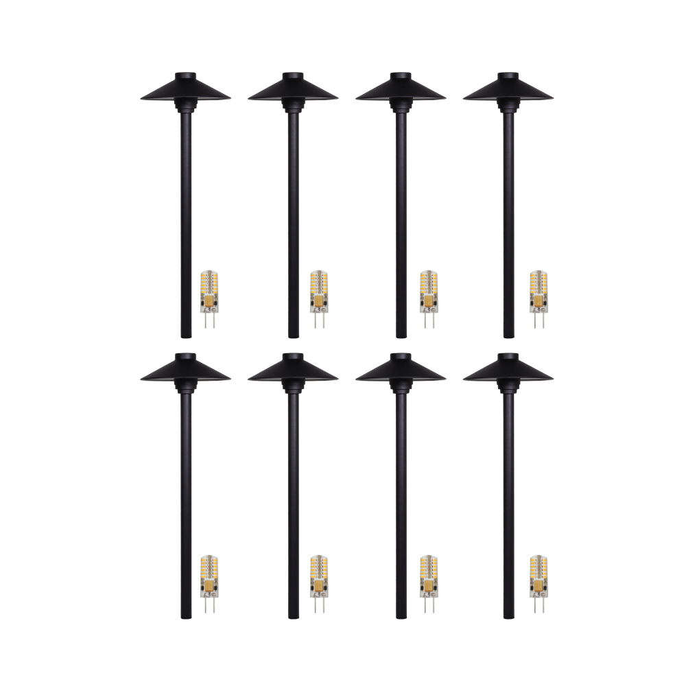 Outdoor Landscape Lighting LED 12V Low Voltage KL309 4x/8x/12x Package 12V G4 3W 2700K LED AC/DC Aluminum Low Voltage Landscape Lighting Large Hat Path Light Black 8 Pack