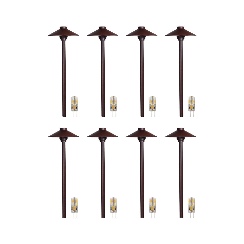 Outdoor Landscape Lighting LED 12V Low Voltage KL309 4x/8x/12x Package 12V G4 3W 2700K LED AC/DC Aluminum Low Voltage Landscape Lighting Large Hat Path Light Brown 8 Pack