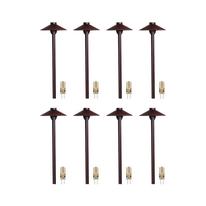Outdoor Landscape Lighting LED 12V Low Voltage KL309 4x/8x/12x Package 12V G4 3W 2700K LED AC/DC Aluminum Low Voltage Landscape Lighting Large Hat Path Light Brown 8 Pack