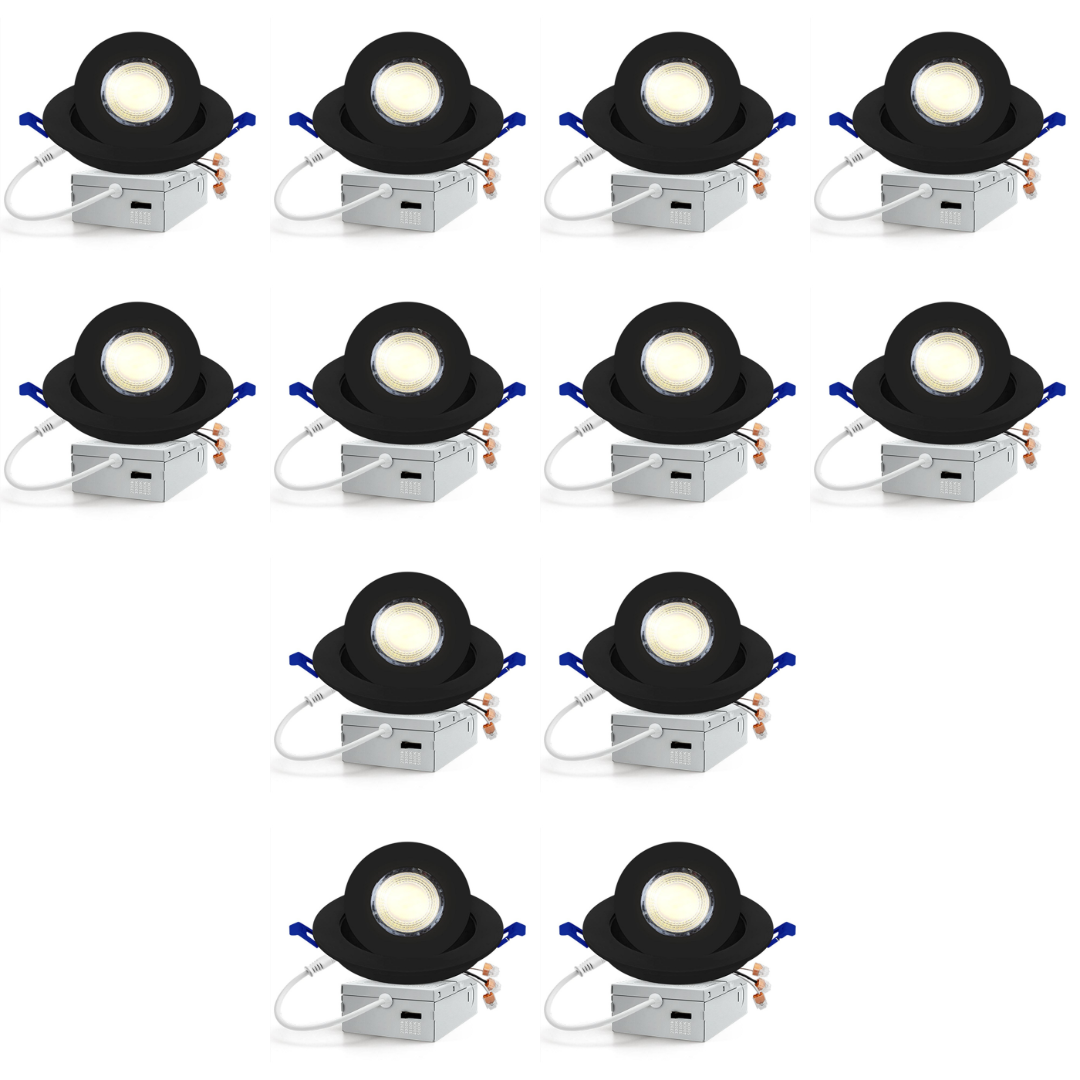 Outdoor Landscape Lighting LED 12V Low Voltage LED Canless Recessed Light 4x/8x/12x Package 9W 4 inch Gimbal 5CCT Dimmable Adjustable Directional Retrofit Eyeball Lighting with Jbox ETL Rated Black 12 Pack