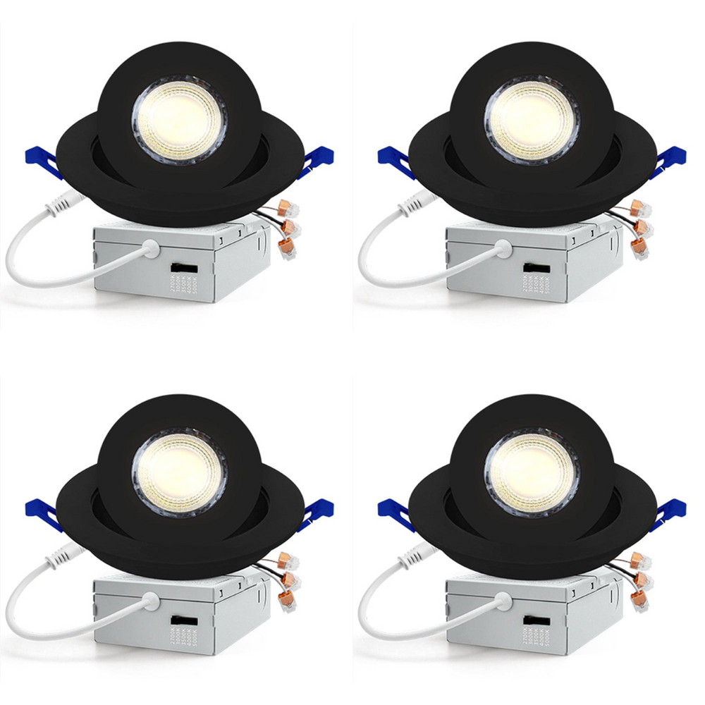 Outdoor Landscape Lighting LED 12V Low Voltage LED Canless Recessed Light 4x/8x/12x Package 9W 4 inch Gimbal 5CCT Dimmable Adjustable Directional Retrofit Eyeball Lighting with Jbox ETL Rated Black 4 Pack