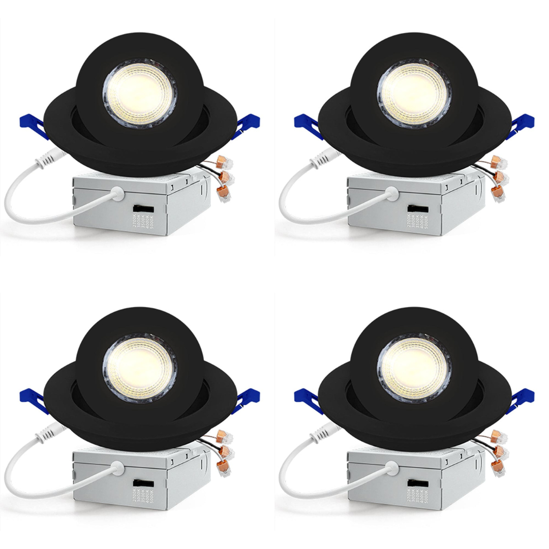 Outdoor Landscape Lighting LED 12V Low Voltage LED Canless Recessed Light 4x/8x/12x Package 9W 4 inch Gimbal 5CCT Dimmable Adjustable Directional Retrofit Eyeball Lighting with Jbox ETL Rated Black 4 Pack