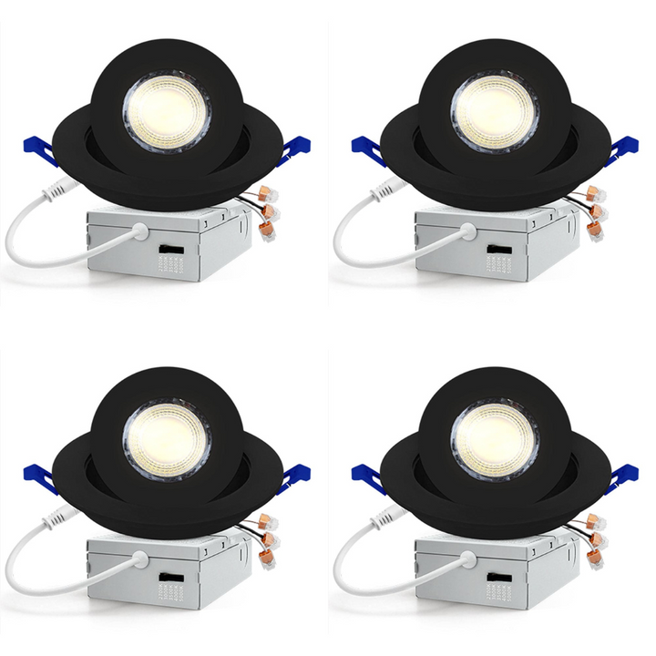 Outdoor Landscape Lighting LED 12V Low Voltage LED Canless Recessed Light 4x/8x/12x Package 9W 4 inch Gimbal 5CCT Dimmable Adjustable Directional Retrofit Eyeball Lighting with Jbox ETL Rated Black 4 Pack