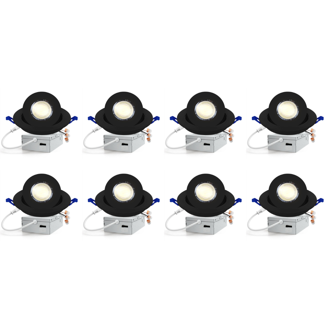 Outdoor Landscape Lighting LED 12V Low Voltage LED Canless Recessed Light 4x/8x/12x Package 9W 4 inch Gimbal 5CCT Dimmable Adjustable Directional Retrofit Eyeball Lighting with Jbox ETL Rated Black 8 Pack
