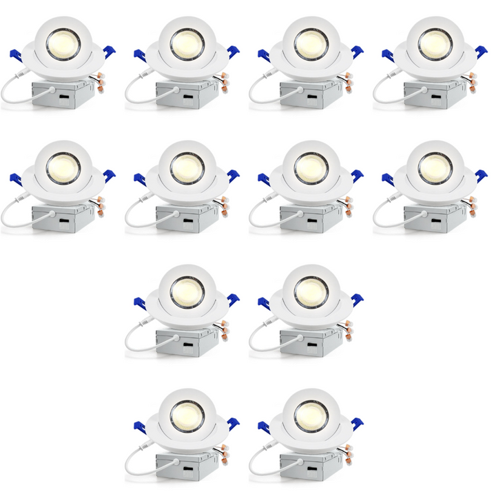 Outdoor Landscape Lighting LED 12V Low Voltage LED Canless Recessed Light 4x/8x/12x Package 9W 4 inch Gimbal 5CCT Dimmable Adjustable Directional Retrofit Eyeball Lighting with Jbox ETL Rated White 12 Pack
