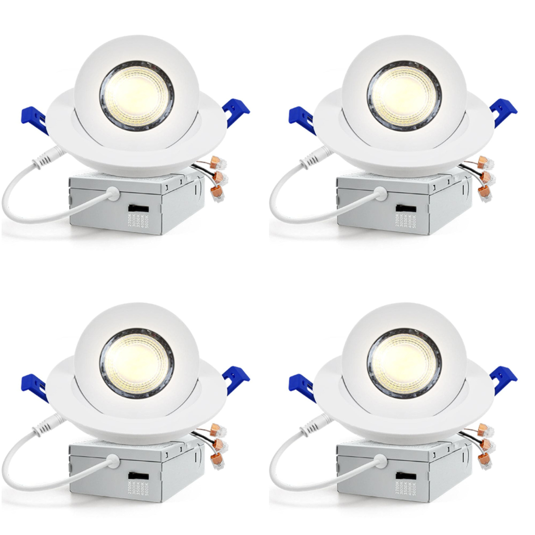 Outdoor Landscape Lighting LED 12V Low Voltage LED Canless Recessed Light 4x/8x/12x Package 9W 4 inch Gimbal 5CCT Dimmable Adjustable Directional Retrofit Eyeball Lighting with Jbox ETL Rated White 4 Pack