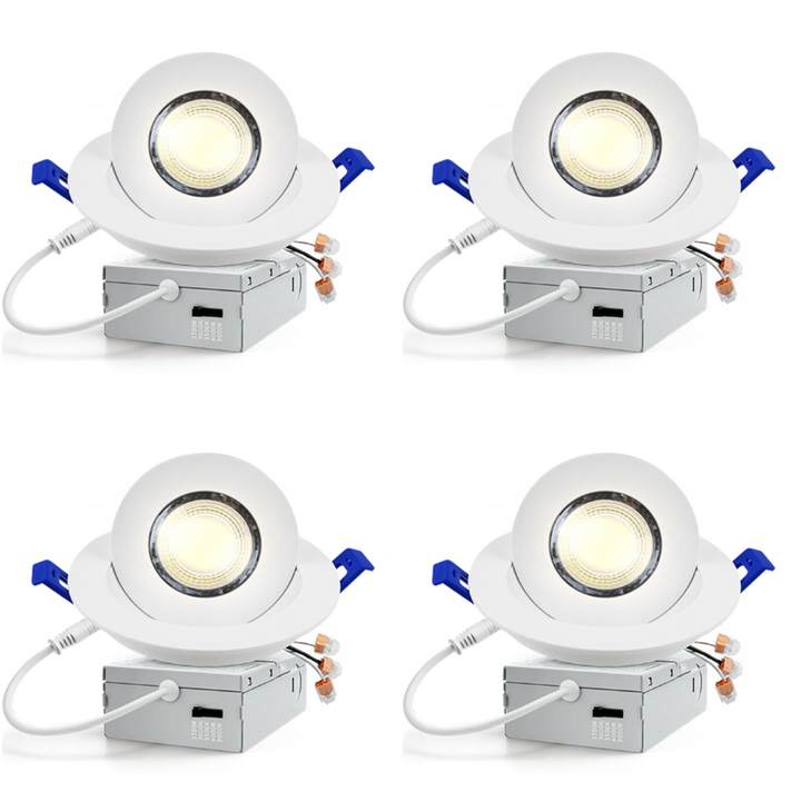 Outdoor Landscape Lighting LED 12V Low Voltage LED Canless Recessed Light 4x/8x/12x Package 9W 4 inch Gimbal 5CCT Dimmable Adjustable Directional Retrofit Eyeball Lighting with Jbox ETL Rated White 4 Pack