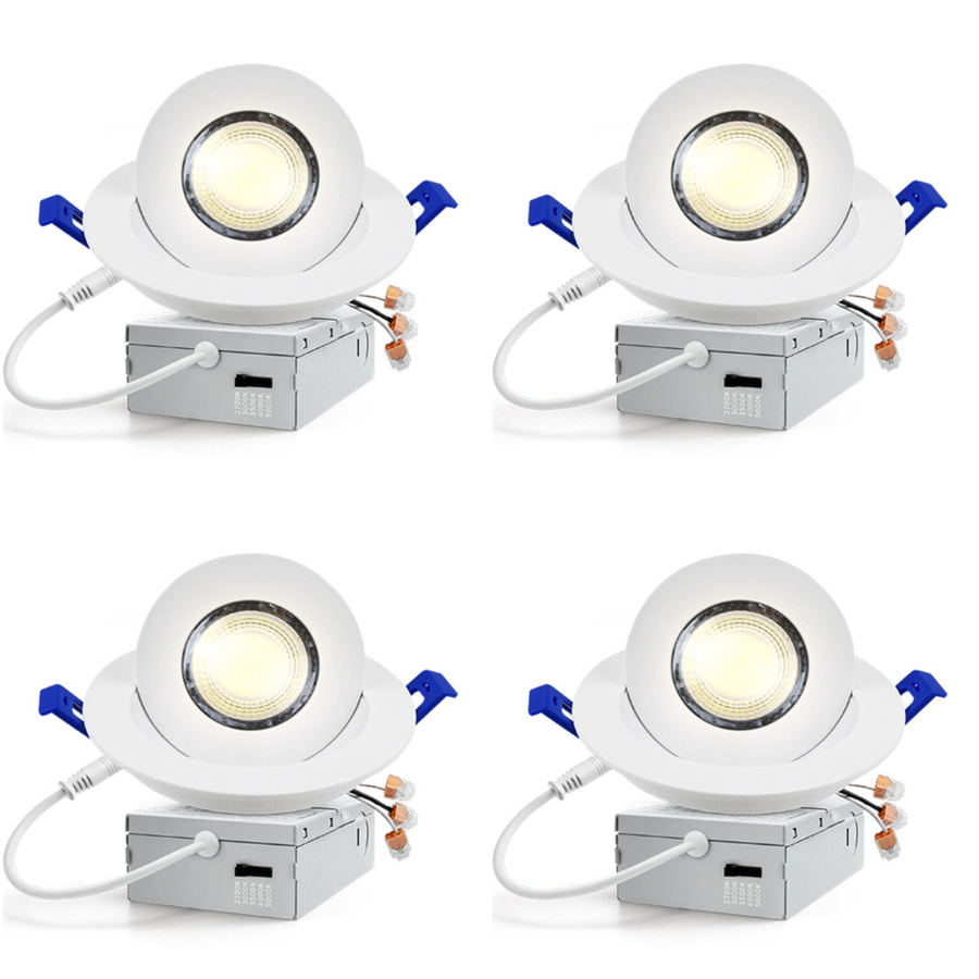 Outdoor Landscape Lighting LED 12V Low Voltage LED Canless Recessed Light 4x/8x/12x Package 9W 4 inch Gimbal 5CCT Dimmable Adjustable Directional Retrofit Eyeball Lighting with Jbox ETL Rated White 4 Pack