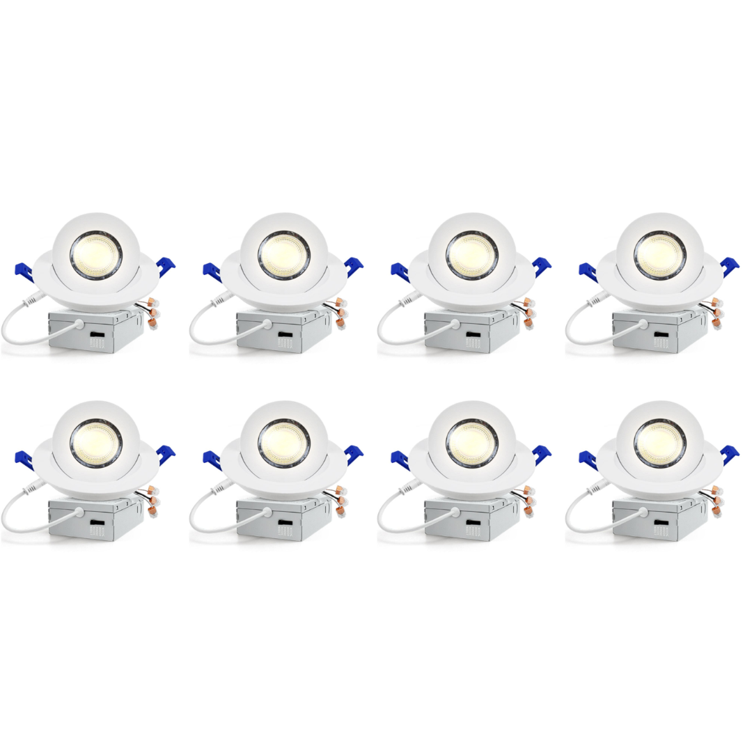 Outdoor Landscape Lighting LED 12V Low Voltage LED Canless Recessed Light 4x/8x/12x Package 9W 4 inch Gimbal 5CCT Dimmable Adjustable Directional Retrofit Eyeball Lighting with Jbox ETL Rated White 8 Pack
