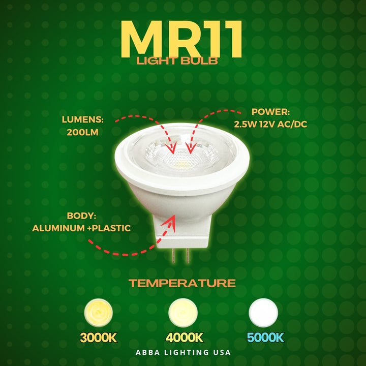Outdoor Landscape Lighting LED 12V Low Voltage MR11 2.5W 12V Low Voltage LED GU4 Light Bulb | Landscape Lighting Accessory