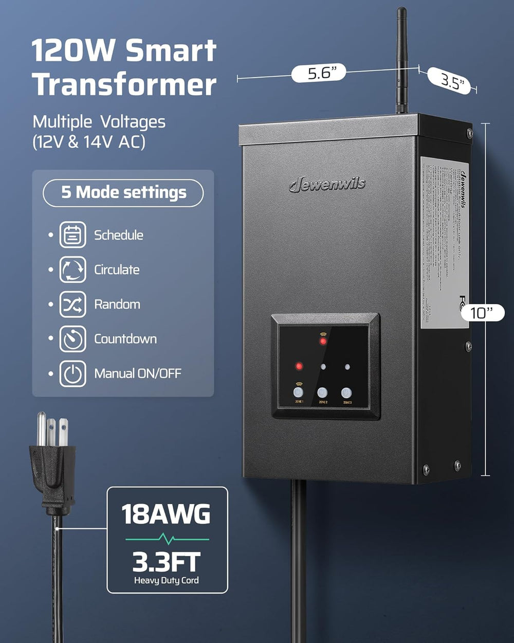 Outdoor Landscape Lighting LED 12V Low Voltage TMWZ 120W/200W/300W AC Digital Smart Wi-Fi 2.4Ghz 12V/14V 3-Zone Independent Outputs, Low Voltage Metal Outdoor Transformer with Photocell & Timer 120W Metal