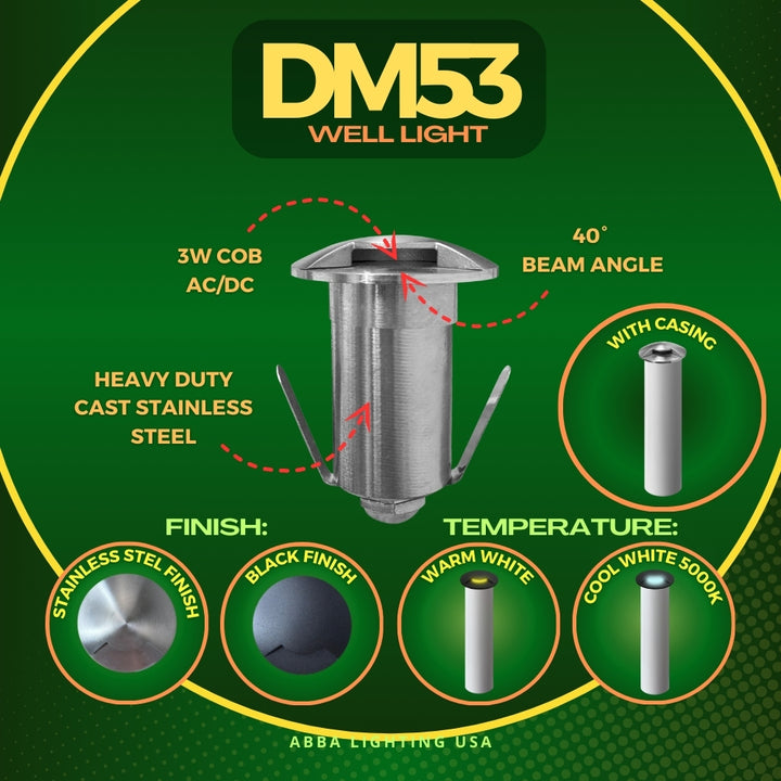 Outdoor Landscape Lighting LED 12V Low Voltage DM53 Stainless Steel In-Ground Well Light | 3W Integrated LED 12V Low Voltage Landscape Light