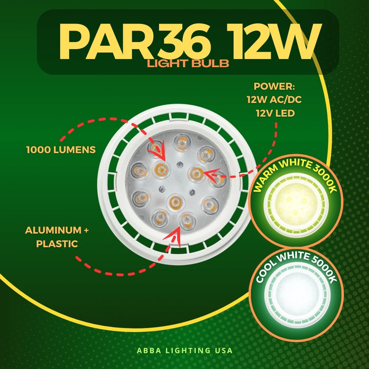 Outdoor Landscape Lighting LED 12V Low Voltage PAR36 12V Low Voltage AC/DC 12W 60° Outdoor Landscape LED Bulbs Waterproof Floodlight Fixture