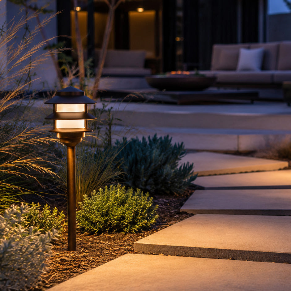 Outdoor Landscape Lighting LED 12V Low Voltage PLB22 Cast Brass Pagoda LED 12V Low Voltage Pathway Outdoor Lighting Landscape Fixture Lamp Ready G4 Socket