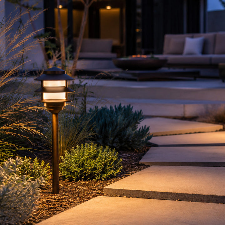 Outdoor Landscape Lighting LED 12V Low Voltage PLB22 Cast Brass Pagoda LED 12V Low Voltage Pathway Outdoor Lighting Landscape Fixture Lamp Ready G4 Socket
