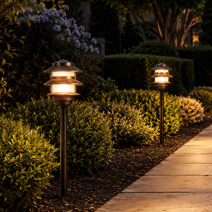 Outdoor Landscape Lighting LED 12V Low Voltage PLB22 Cast Brass Pagoda LED 12V Low Voltage Pathway Outdoor Lighting Landscape Fixture Lamp Ready G4 Socket