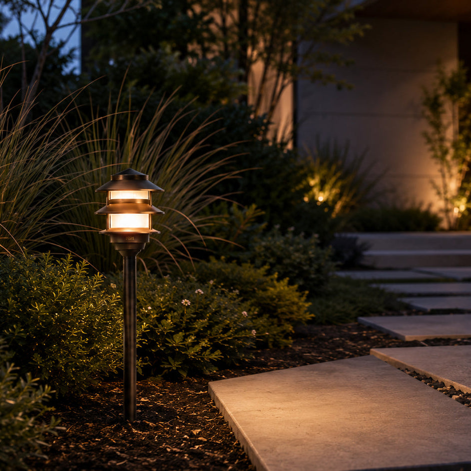 Outdoor Landscape Lighting LED 12V Low Voltage PLB22 Cast Brass Pagoda LED 12V Low Voltage Pathway Outdoor Lighting Landscape Fixture Lamp Ready G4 Socket