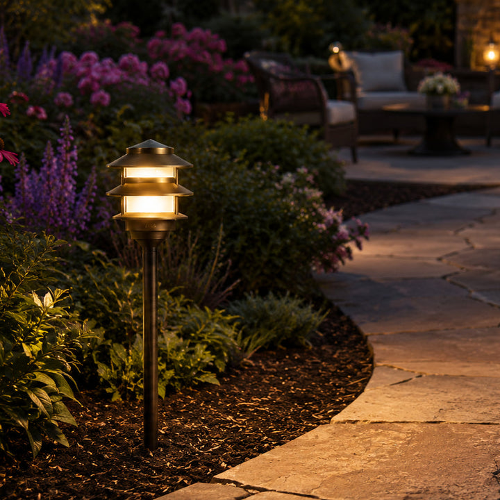 Outdoor Landscape Lighting LED 12V Low Voltage PLB22 Cast Brass Pagoda LED 12V Low Voltage Pathway Outdoor Lighting Landscape Fixture Lamp Ready G4 Socket