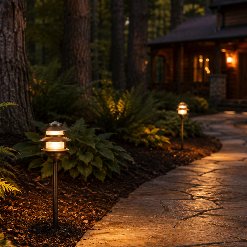Outdoor Landscape Lighting LED 12V Low Voltage PLB22 Cast Brass Pagoda LED 12V Low Voltage Pathway Outdoor Lighting Landscape Fixture Lamp Ready G4 Socket