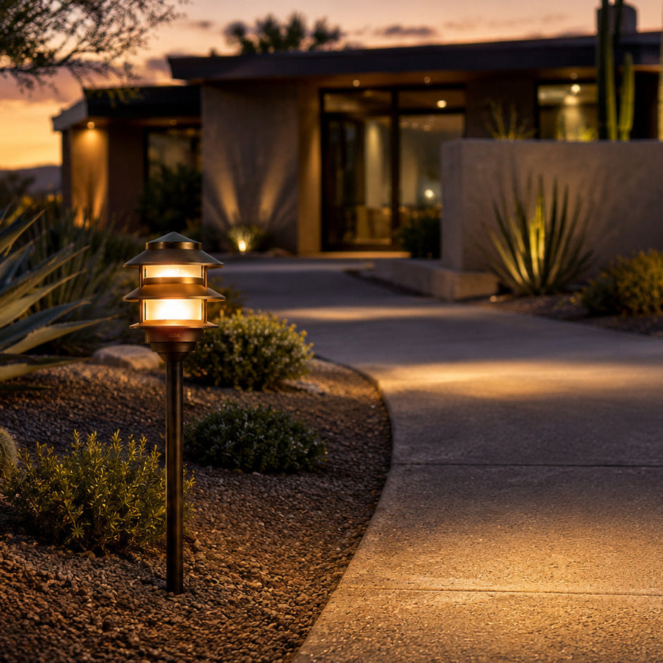 Outdoor Landscape Lighting LED 12V Low Voltage PLB22 Cast Brass Pagoda LED 12V Low Voltage Pathway Outdoor Lighting Landscape Fixture Lamp Ready G4 Socket