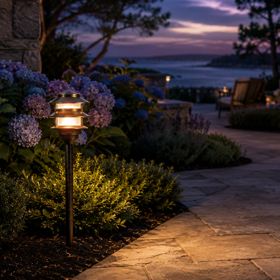 Outdoor Landscape Lighting LED 12V Low Voltage PLB22 Cast Brass Pagoda LED 12V Low Voltage Pathway Outdoor Lighting Landscape Fixture Lamp Ready G4 Socket