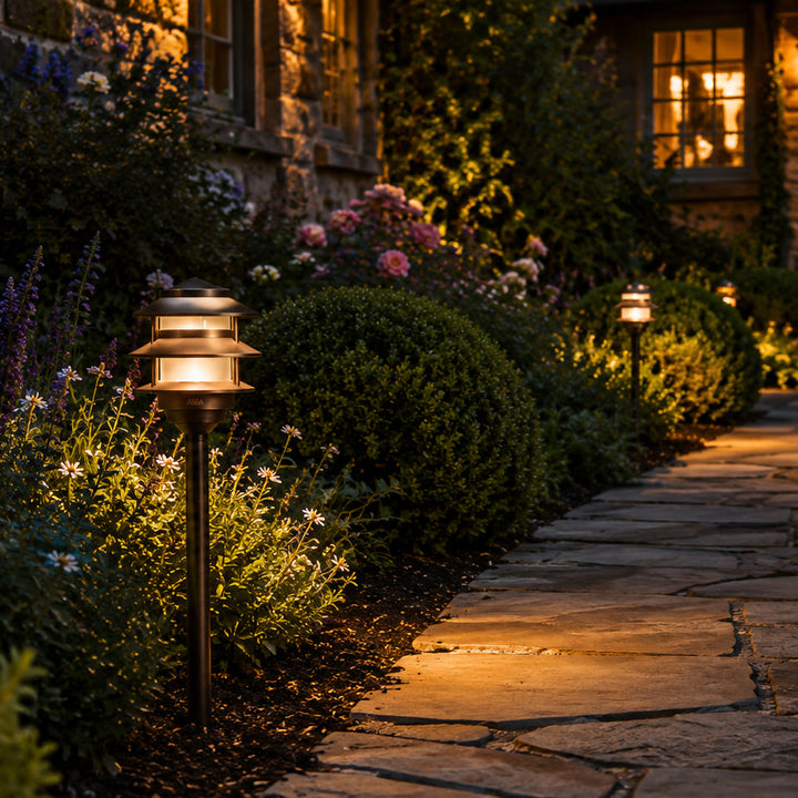 Outdoor Landscape Lighting LED 12V Low Voltage PLB22 Cast Brass Pagoda LED 12V Low Voltage Pathway Outdoor Lighting Landscape Fixture Lamp Ready G4 Socket