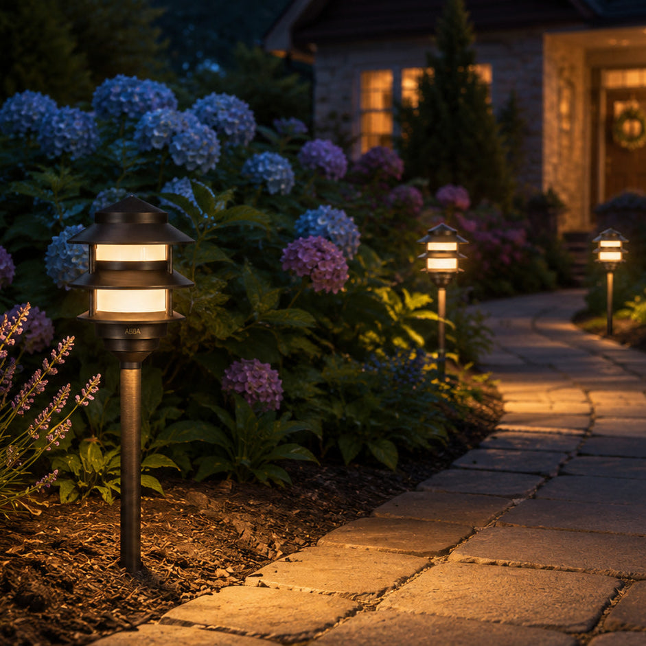 Outdoor Landscape Lighting LED 12V Low Voltage PLB22 Cast Brass Pagoda LED 12V Low Voltage Pathway Outdoor Lighting Landscape Fixture Lamp Ready G4 Socket