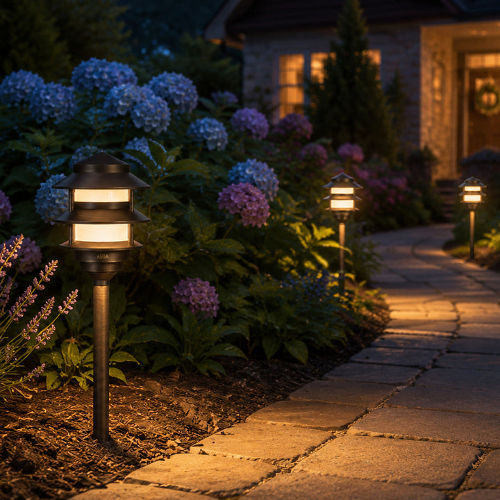 Outdoor Landscape Lighting LED 12V Low Voltage PLB22 Cast Brass Pagoda LED 12V Low Voltage Pathway Outdoor Lighting Landscape Fixture Lamp Ready G4 Socket