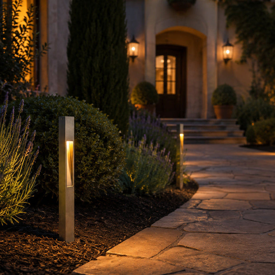PLB29 Outdoor Garden Square Bollard Pathway Light | 12V Low Voltage Brass Path Light Lamp Ready G4 Socket