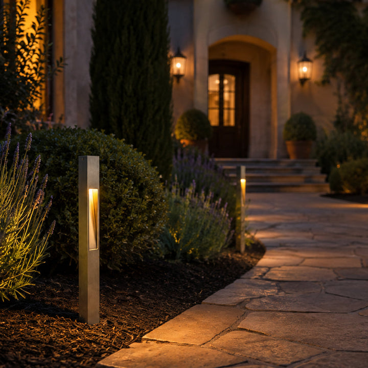 PLB29 Outdoor Garden Square Bollard Pathway Light | 12V Low Voltage Brass Path Light Lamp Ready G4 Socket