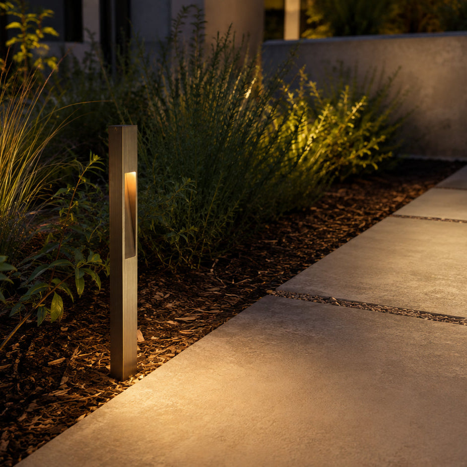 PLB29 Outdoor Garden Square Bollard Pathway Light | 12V Low Voltage Brass Path Light Lamp Ready G4 Socket