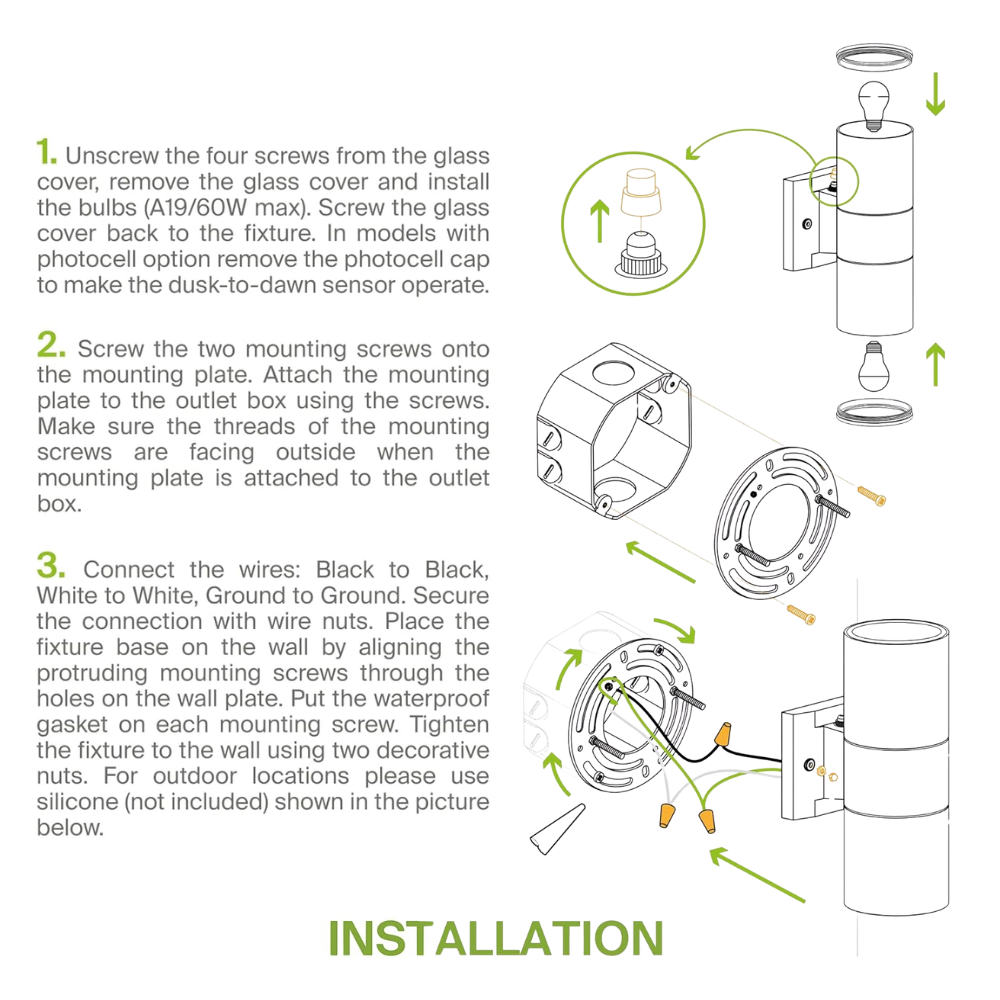 Outdoor Landscape Lighting LED 12V Low Voltage SCSH02 120V Line Voltage LED Aluminum Cylinder Up Down Light 2 Directional Sconce Lighting Medium Base Sockets