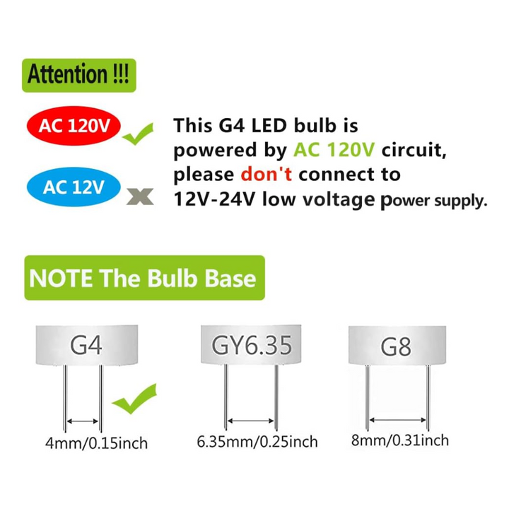 Outdoor Landscape Lighting LED 12V Low Voltage 5 Pack G4 3W Bi Pin 3000K/6000K LED Ceramic Capsule 120V Line Voltage Bulb Energy Efficient Light