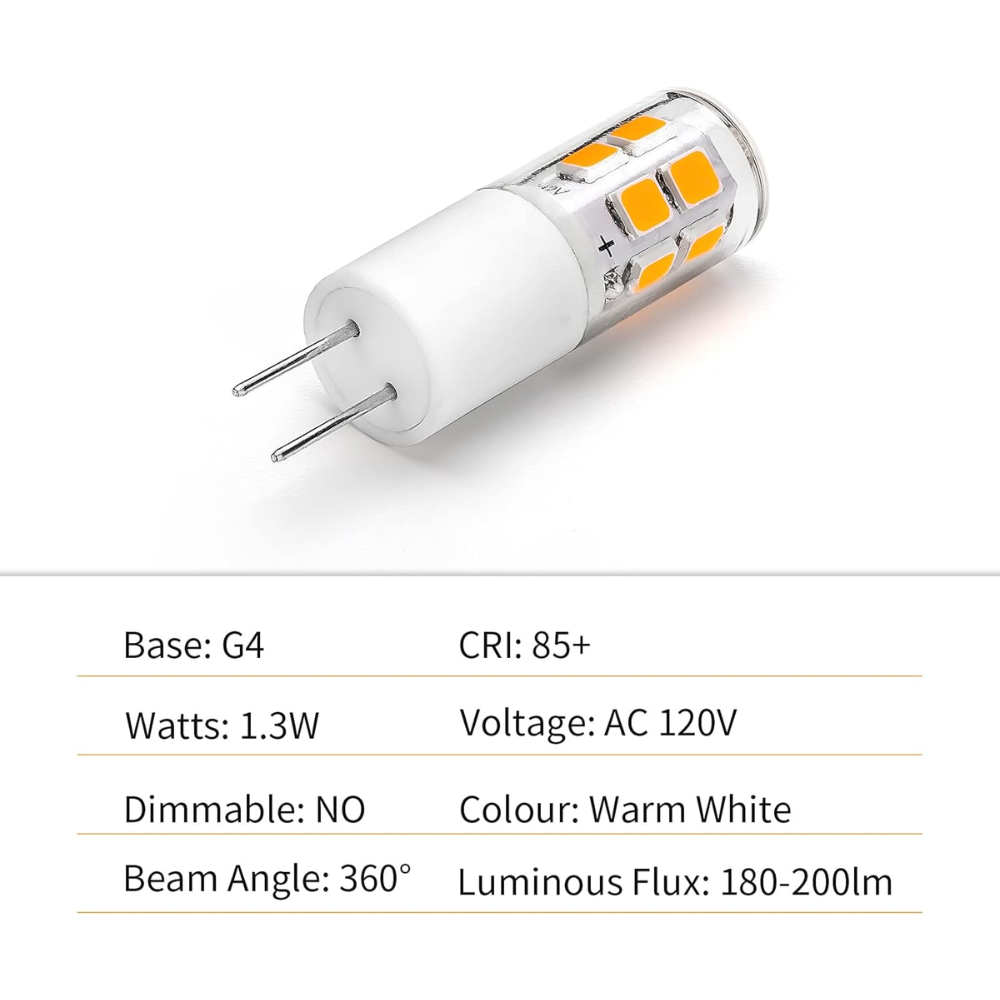 Outdoor Landscape Lighting LED 12V Low Voltage 10 Pack 120V Line Voltage G4 1.3W Bi Pin 3000K/6000K LED Ceramic Capsule Bulb Energy Efficient Light