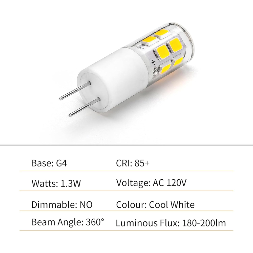 Outdoor Landscape Lighting LED 12V Low Voltage 10 Pack 120V Line Voltage G4 1.3W Bi Pin 3000K/6000K LED Ceramic Capsule Bulb Energy Efficient Light