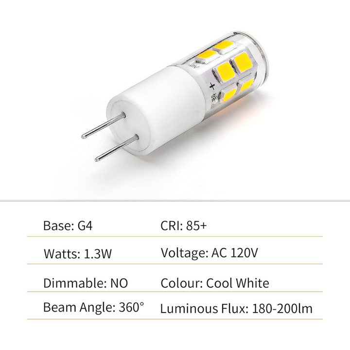 Outdoor Landscape Lighting LED 12V Low Voltage 10 Pack 120V Line Voltage G4 1.3W Bi Pin 3000K/6000K LED Ceramic Capsule Bulb Energy Efficient Light