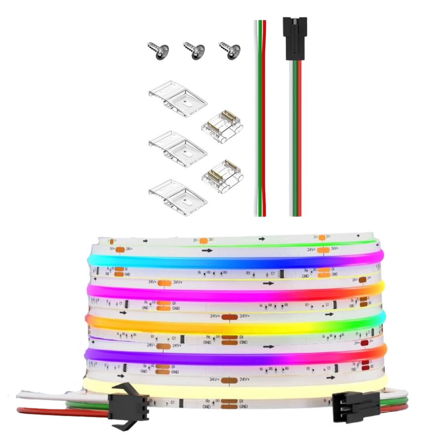 Outdoor Landscape Lighting LED 12V Low Voltage SLD28 Dotless COB Smart RGBW-IC WS2814 784LED/M 14IC/M 7.31W/ft Addressable Color Flowing LED Strip Light DC24V Low Voltage Strip Light 10mm IP20 for Indoor and 12mm IP66 Waterproof
