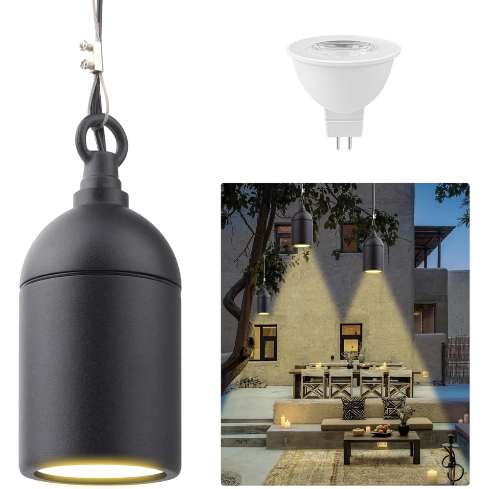 Outdoor Landscape Lighting LED 12V Low Voltage HLA06 2-Pack Low Voltage Black Rounded Pendant with MR16 3W 300LM 3000K Warm White LED Aluminum Light Hanging Patio Light Package 1-Pack