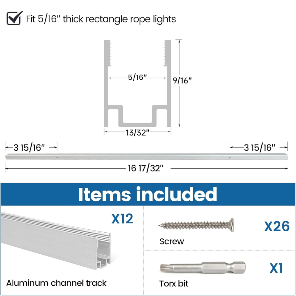 Outdoor Landscape Lighting LED 12V Low Voltage AC13 12-Pack 16.5"/1.37ft Aluminum Channel Track for 6mm and 8mm LED Silicon Neon Strip Lights Package