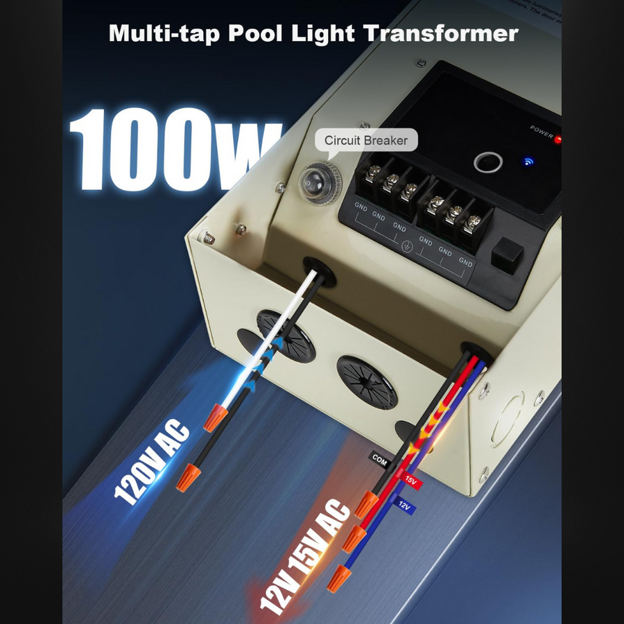 Outdoor Landscape Lighting LED 12V Low Voltage TSWP 100W/300W AC Pool Rated Digital Smart Wi-Fi 2.4Ghz 12V/15V Multi-Tap, Low Voltage Outdoor Stainless Steel Transformer with Photocell & Timer 100W AC