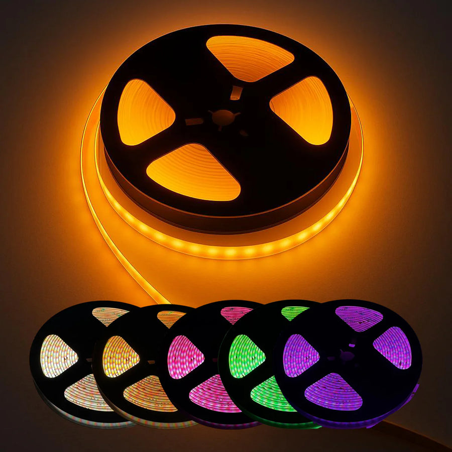 Outdoor Landscape Lighting LED 12V Low Voltage SLD09 Dotless Linear LED RGB CCT Color Changing and Tunable White 16.4ft (5M) 12mm 4.5W/ft DC24V Low Voltage COB Strip Lights IP20 Tape Light