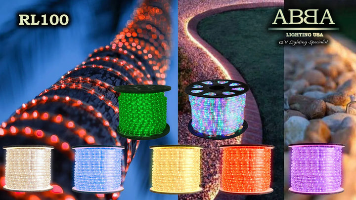 Outdoor Landscape Lighting LED 12V Low Voltage RL100 LED DC12V Low Voltage Rope Lights Outdoor IP65 3000K, 5000K, Multi Color RGB, Pink, Purple, Red, Yellow, Blue, Green (AC Converter Available)