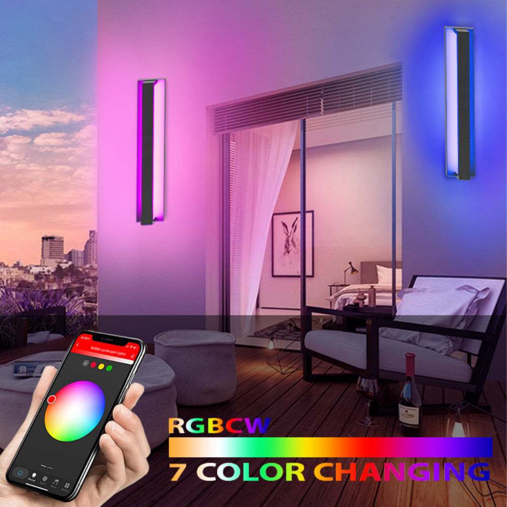 Outdoor Landscape Lighting LED 12V Low Voltage SCA02-24 Integrated LED 24W RGBCW Bluetooth Control 24″x4.9″x3.5″ 12V Low Voltage Aluminum Wall Sconce Lighting IP65 Waterproof