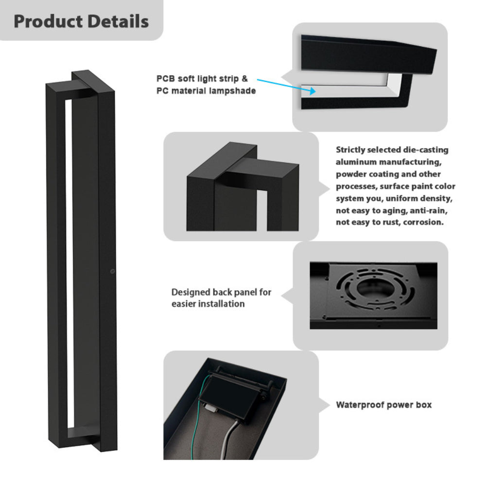 Outdoor Landscape Lighting LED 12V Low Voltage SCA02-24 Integrated LED 24W RGBCW Bluetooth Control 24″x4.9″x3.5″ 12V Low Voltage Aluminum Wall Sconce Lighting IP65 Waterproof
