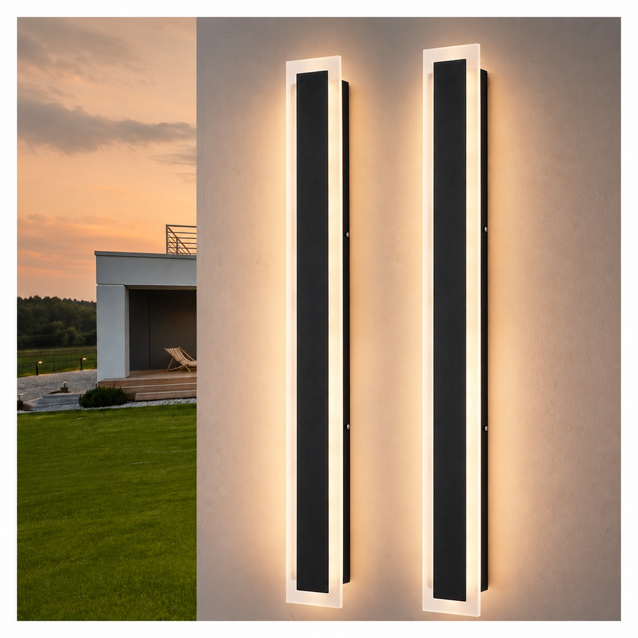 Outdoor Landscape Lighting LED 12V Low Voltage SCH03 2-Pack LED Rectangular Modern Outdoor Wall Sconce Light 1600LM Dimmable 3CCT 3000K/4000K/5000K Iron and Acrylic Integrated LED 28W Line Voltage 120V AC IP65 Waterproof Package for Front Door, Porch, Patio, Garage